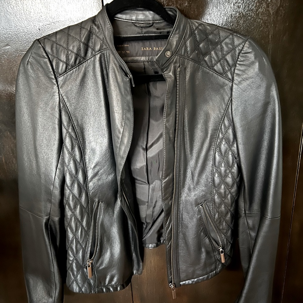 Zara 100% lambskin leather jacket